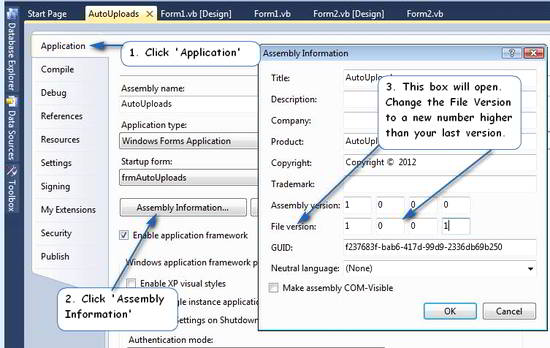 How to change the file version number in VB