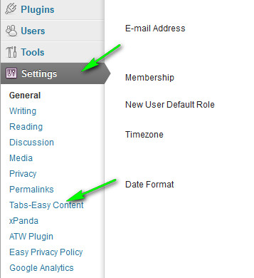 Go to Settings > Tabs-Easy Content